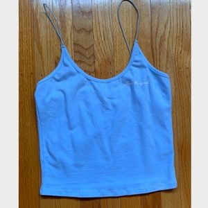 LIGHT BLUE TANK CROP TOP 'LOVIN THE SQUAD'